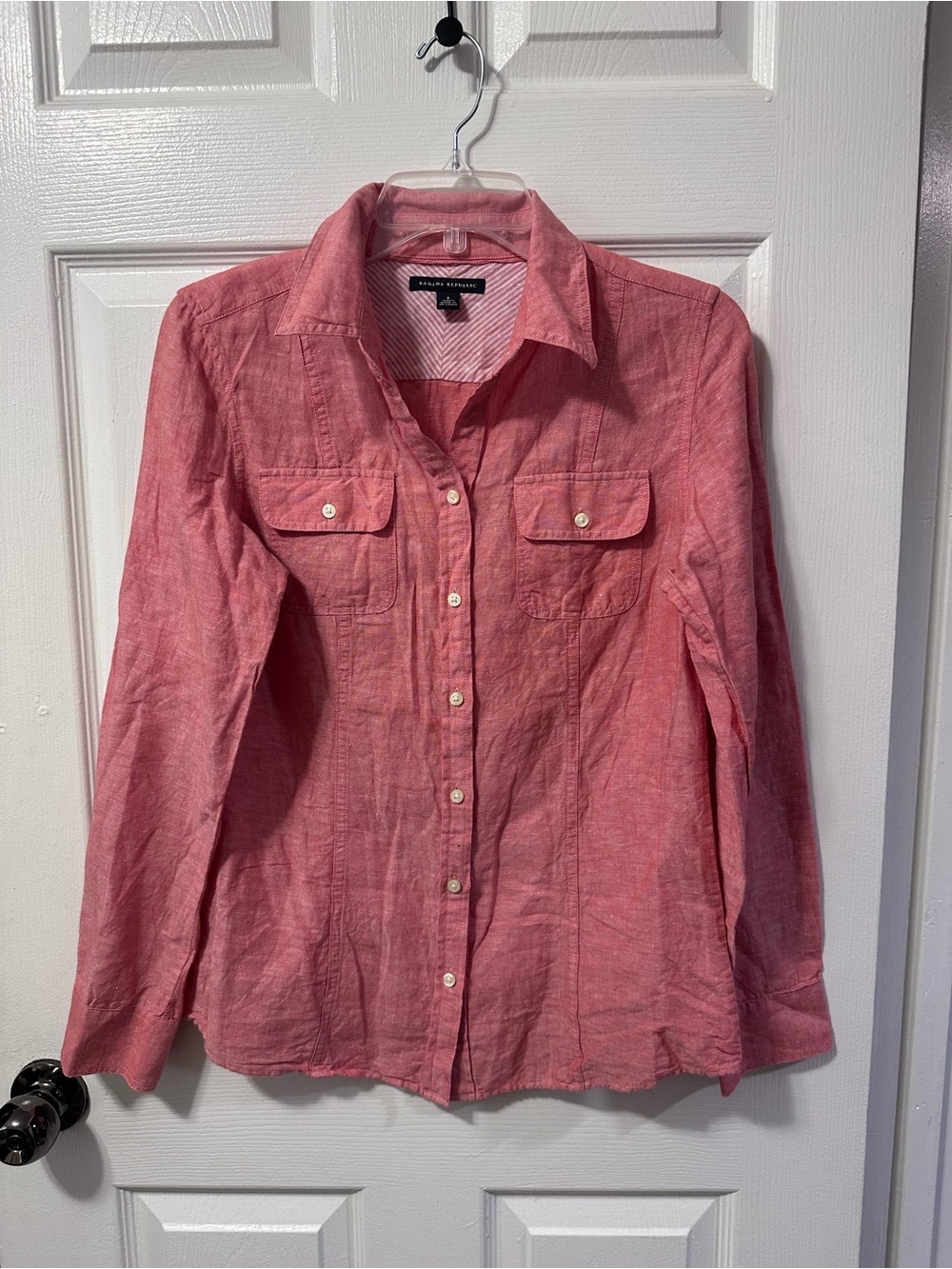 Talbots Coral Button-Front Linen Blend Shirt